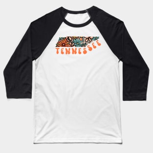 Tennessee State Design | Artist Designed Illustration Featuring Tennessee State Filled With Retro Flowers with Retro Hand-Lettering Baseball T-Shirt